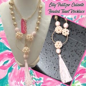 Lilly Pulitzer NECKLACE🩷unique Exquisite Caliente BLUSH Beaded Long TASSEL